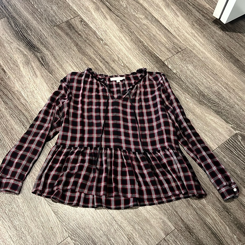 LOFT plaid peplum top, L